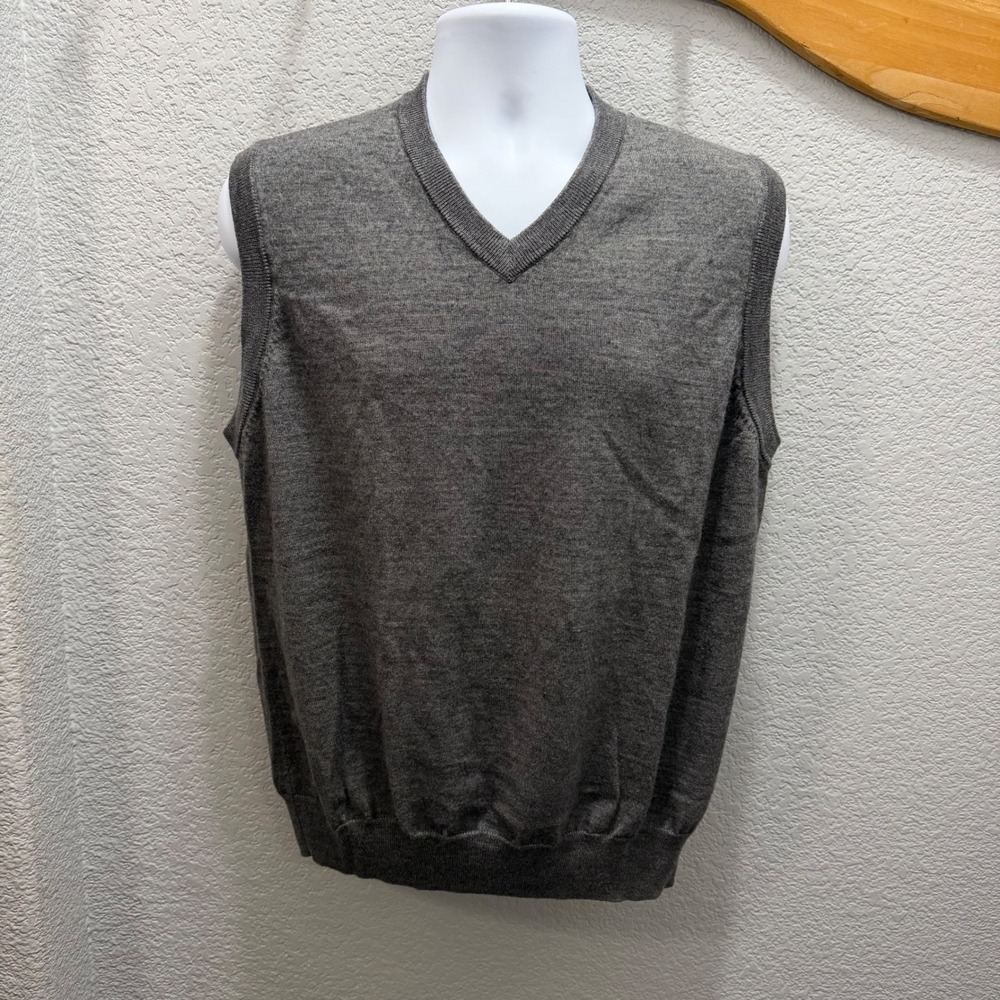 Alan Flusser XXL Mens Gray 50% Merino Wool Blend V Neck Sweater Vest EUC